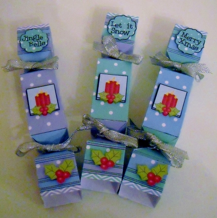 3D Christmas Cracker Boxes Pastel Candles and Holly by Pam Stubley