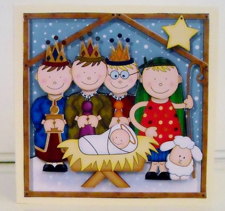 The Christmas Story The Kings and Shepherd visit The Baby Jesus quick card and 3D decoupage by Pam Stubley