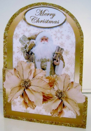 Cutaway card Santa with gold poinsettias by Pam Stubley