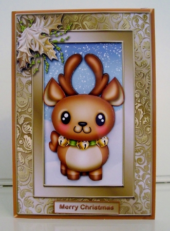 Cute Reindeer Christmas Card Front by Pam Stubley