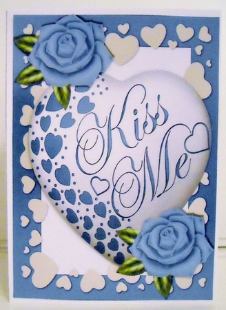 Kiss me heart! with blue roses by Pam Stubley
