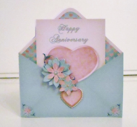 Anniversary Heart Envelope Shape Card Green by Pam Stubley