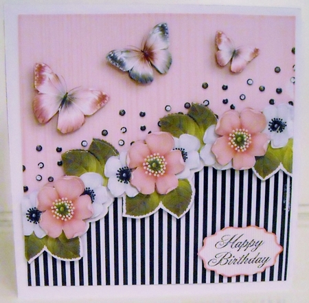 Vintage stripes flowers and butterflies red black white 1095 by Pam Stubley