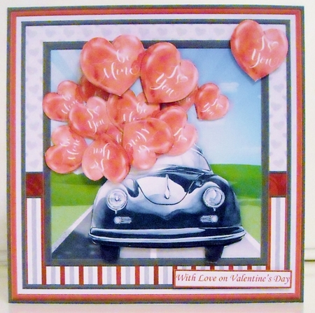 CLASSIC CAR & BALLOONS 8x8 Valentines Decoupage & Insert Mini Kit by Pam Stubley