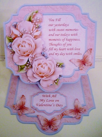 PINK ROSES & VERSE Large Easel Card Kit & Decoupage 7.5 All Occasions by Pam Stubley