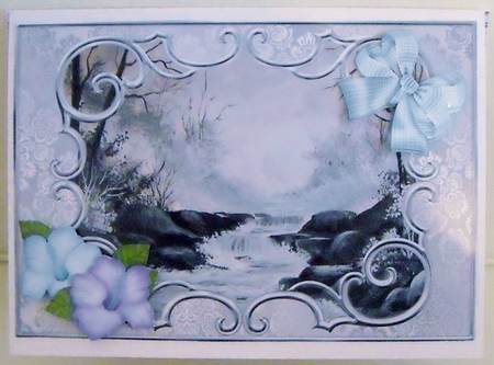 Woodland Falls A5 card topper with decoupage by Pam Stubley