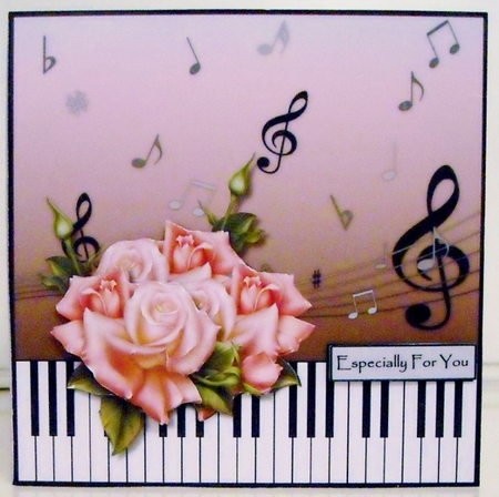 Music & Pink Roses Quick card by Pam Stubley