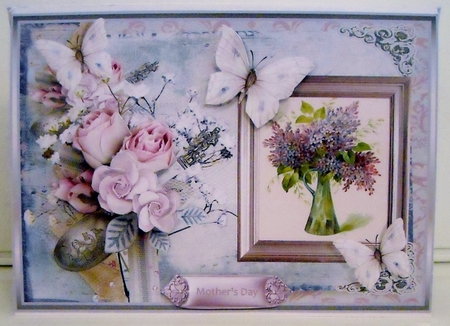 Pink rose and vase of flowers by Pam Stubley