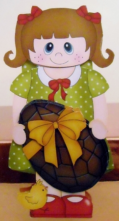 3D On the Shelf Card Kit - Easter Girl Arlette has a Lovely big chocolate Easter Egg by Pam Stubley