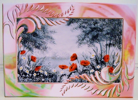 2 A5 Toppers.  Early Snow and Poppies.  All occasion cards by Pam Stubley
