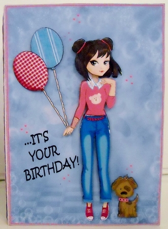 Its your Birthday! Fashion Girl & her Pup Card Front & Decoupage by Pam Stubley