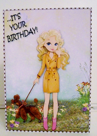 Its your Birthday! Fashion Girl Walking the Dog Card Front & Decoupage by Pam Stubley