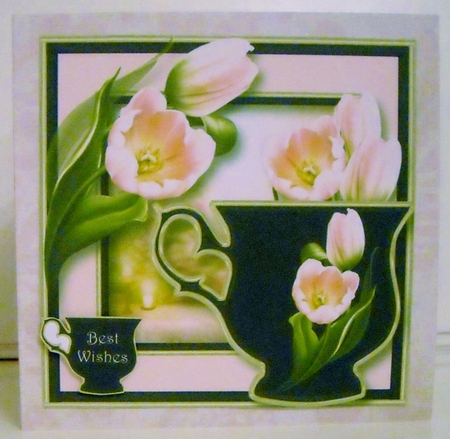 Enamel Teacup - Pale Pink Tulips 8x8 by Pam Stubley