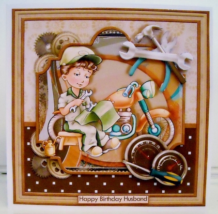 MOTORBIKE MECHANIC 8x8 Decoupage & Insert Mini Kit by Pam Stubley