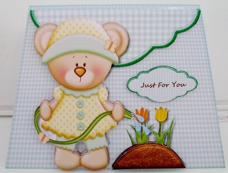 Tent card Cute teddie and her tulips Mini Kit by Pam Stubley