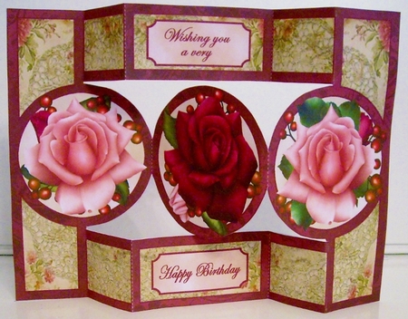 Pink Roses circle shutter card by Pam Stubley