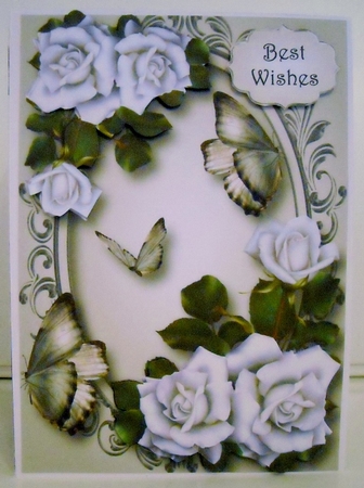 Pure White Roses & Butterflies A5 by Pam Stubley