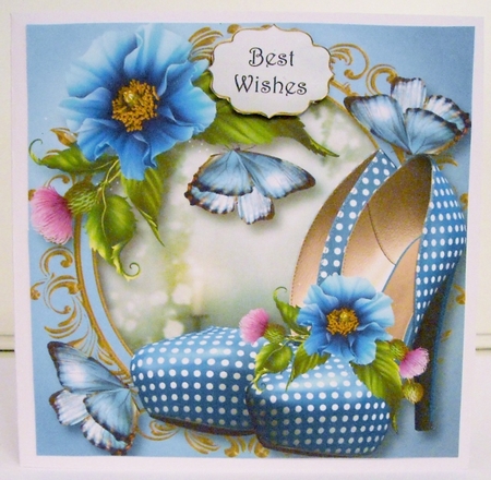 Blue Shoes, Blue Poppies & Butterflies 8x8 by Pam Stubley