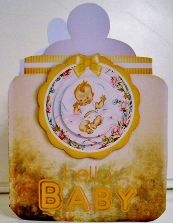 Vintage Baby Bottle Card yellow 1239 by Pam Stubley