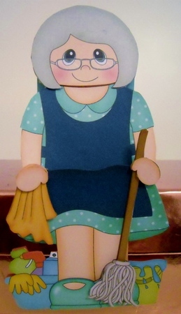 3D On the Shelf Card Kit - Old Lady Cleaner Ursula is making everything Spick and Span by Pam Stubley