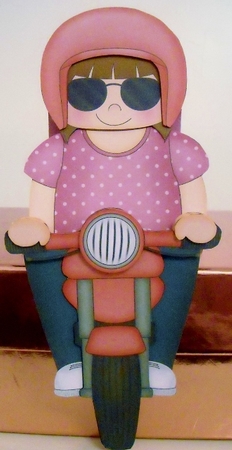3D On the Shelf Card Kit - Young Lady Kym her Motorbike by Pam Stubley