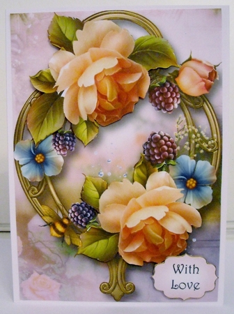 Peach Roses On Golden Frame A5 by Pam Stubley