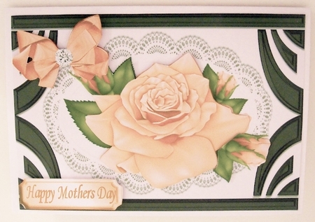 Pretty peach roses on lace in black ornate frame A5 by Pam Stubley