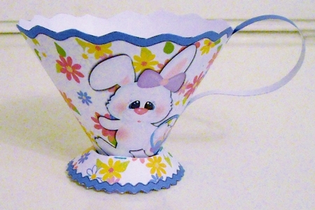TEACUP WITH GIRL EASTER RABBIT by Pam Stubley