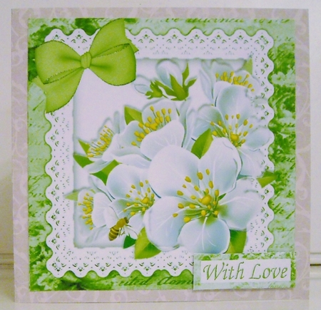Pretty white flowers in script frame on lace 8x8 by Pam Stubley