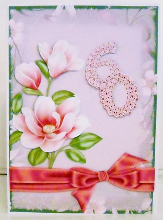 Pink Magnolia 60 Card Front with Decoupage by Pam Stubley