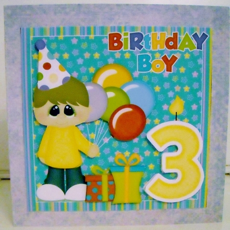 Birthday boy age 3 card front by Pam Stubley