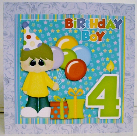 Birthday boy age 4 card front by Pam Stubley