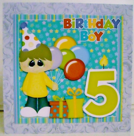 Birthday boy age 5 card front by Pam Stubley