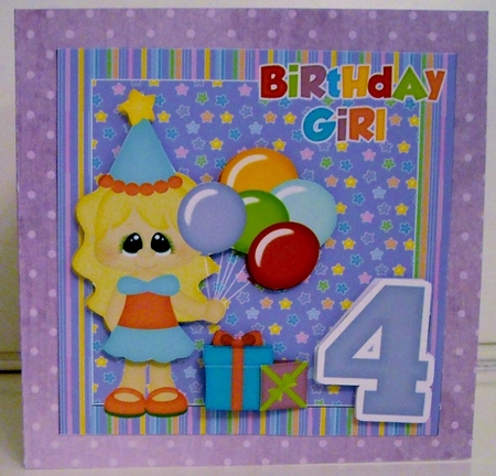 Birthday girl age 4 card front by Pam Stubley