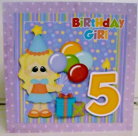 Birthday girl age 5 card front by Pam Stubley