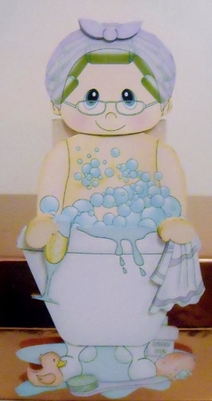 3D On the Shelf Card Kit - Bathtub Buddies - Older Lady Tessie has a Glass of Bubbly in her Bubble Bath by Pam Stubley