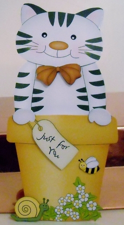 3D On the Shelf Card Kit - Flower Pot Friends Little  Stripey Cat Muffin by Pam Stubley