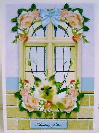 Art Deco Window Kitten & Roses by Pam Stubley