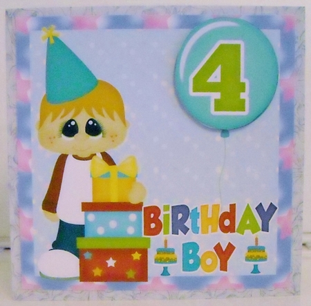 Age 3/4 Light haired boy Birthday card front by Pam Stubley