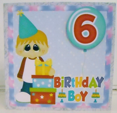 Age 5/6 Light haired boy Birthday card front by Pam Stubley