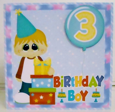 Age 7/8 Light haired boy Birthday card front by Pam Stubley