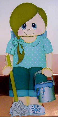 3D On the Shelf Card Kit - Scrub-a-Dub-Dub Cleaner Teen Marissa has a bucket & Mop by Pam Stubley