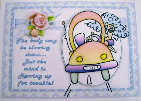Stella is revving up for trouble quick card by Pam Stubley