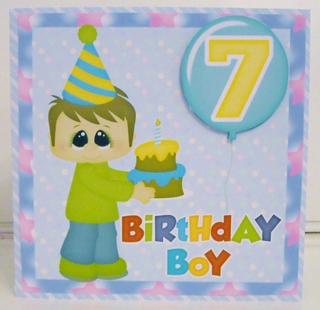 Age 3/4 dark haired boy Birthday card front by Pam Stubley