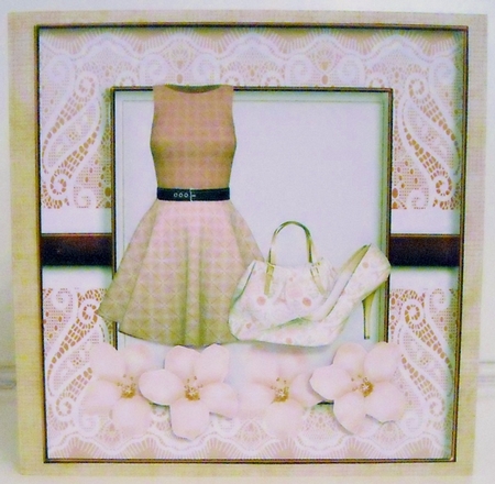 Pink floral fashion card front by Pam Stubley