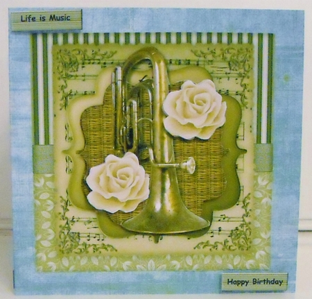 Male Card Music & Vintage Roses by Pam Stubley