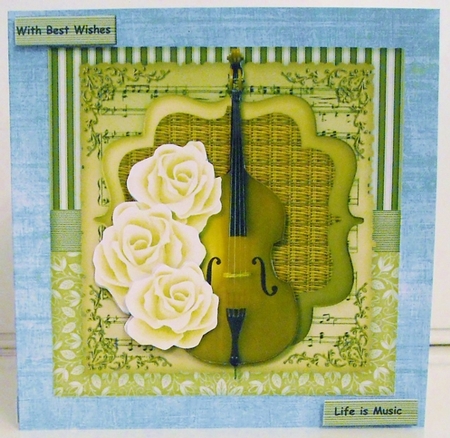 Male Card Music & Roses by Pam Stubley