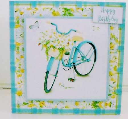 Pretty Blue Bicycle with Daisy Flower Basket - Mixed Sentiments Mini Card Kit by Pam Stubley