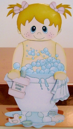 3D On the Shelf Card Kit - Bathtub Buddies - Cute Toddler Girl Maya has a Bubble Bath by Pam Stubley