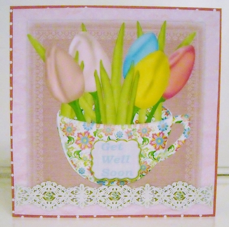 Pink tulip cup card front by Pam Stubley
